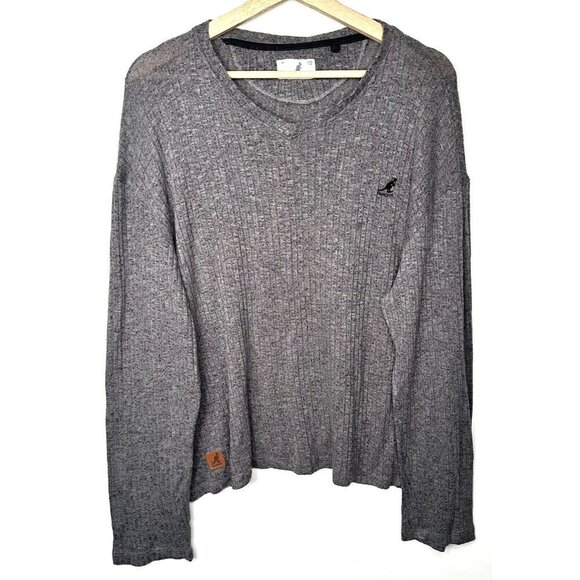 Kangol Ribbed Sweater Woman Large Gray Lightweight Long Sleeve Pullover Top Logo - Picture 1 of 11